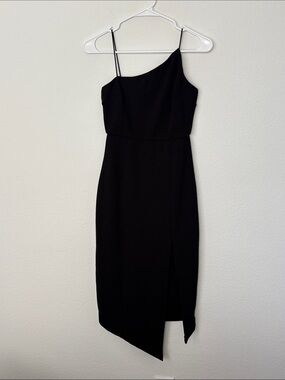 Princess Polly Black Asymmetrical Midi Dress with Side Slit Spaghetti Straps